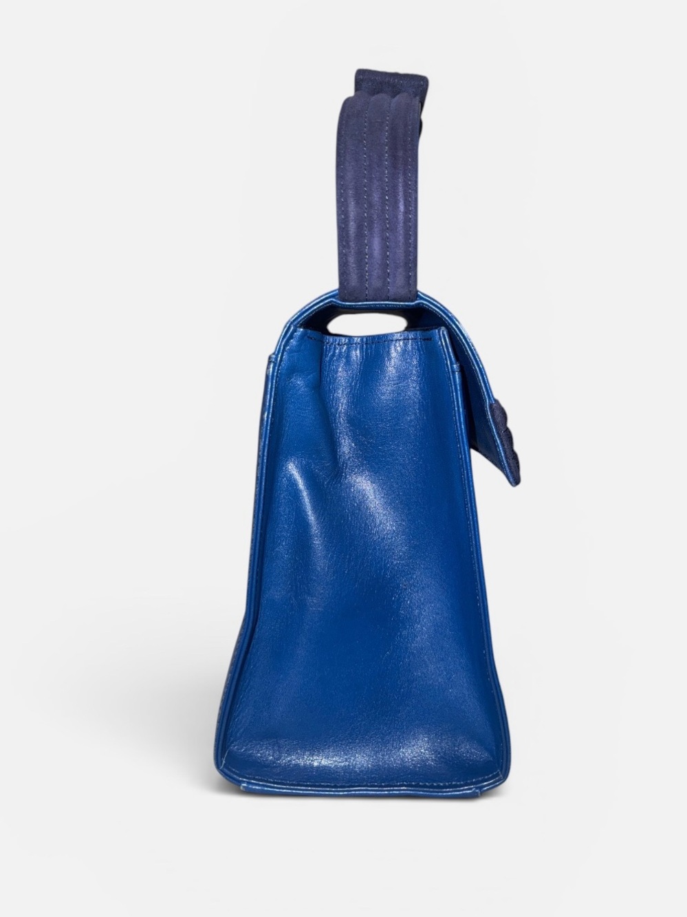 Vintage Gianni Versace blue leather top handle bag ribbon bow - Picture 6 of 16